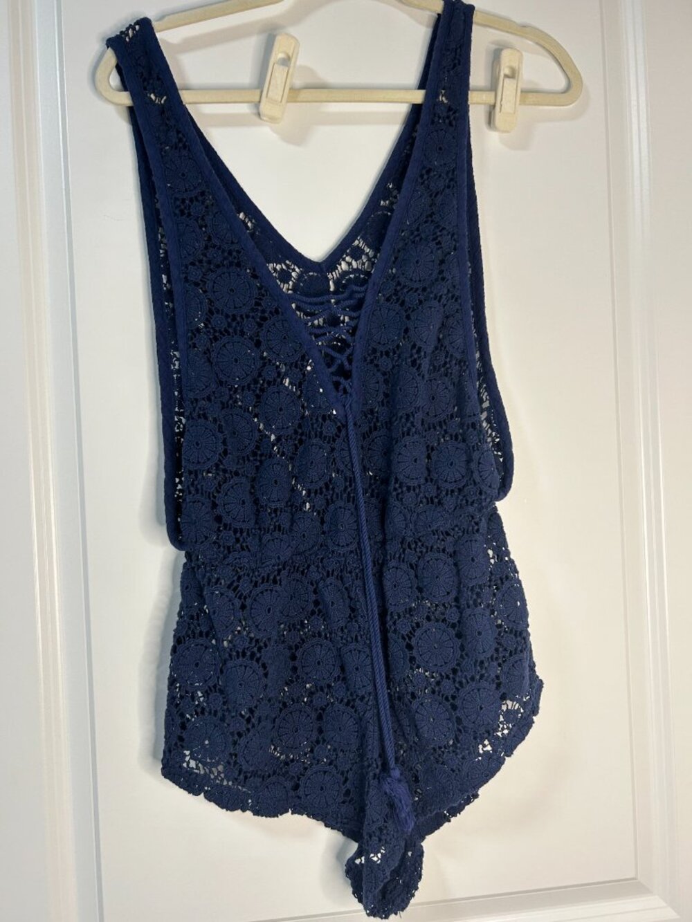 Victoria's Secret Navy Blue Open Knit Shorts Romper Cover Up Size M EUC - Picture 2 of 2